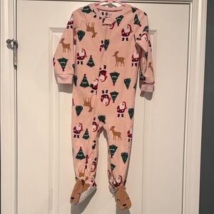 Carter's Pink Holiday Footie with Santa and Reindeer